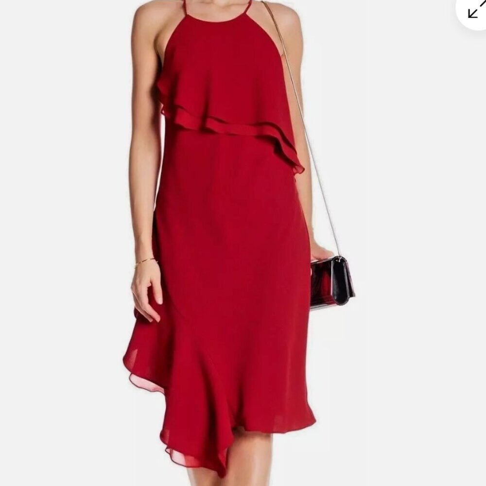 NTW Red ruffled midi dress Laundry By Shelli Segal Size 4